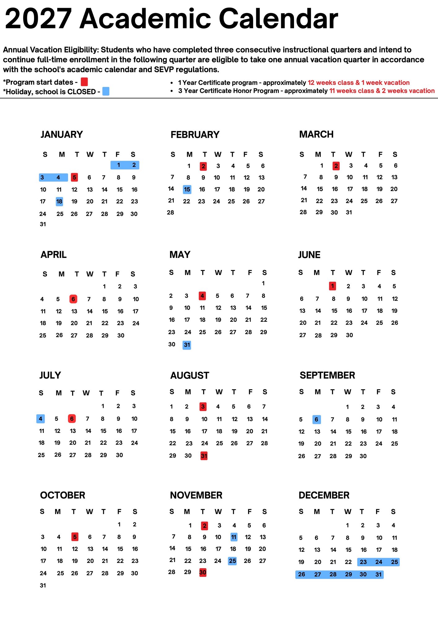 2027 School Calendar 2027 School Calendar