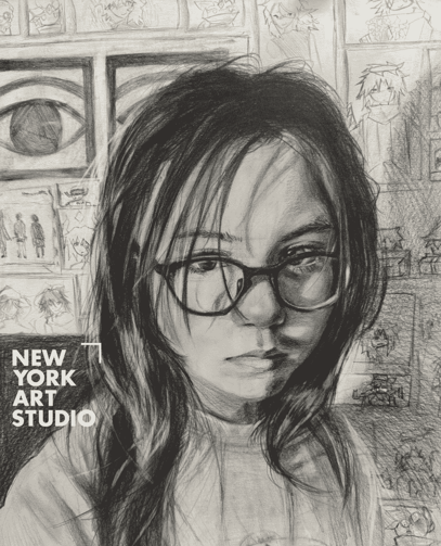 Self-portrait drawing for NYC art high school portfolio