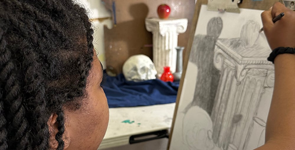 Student working on drawing for art high school portfolio preparation at New York Art Studio NYC