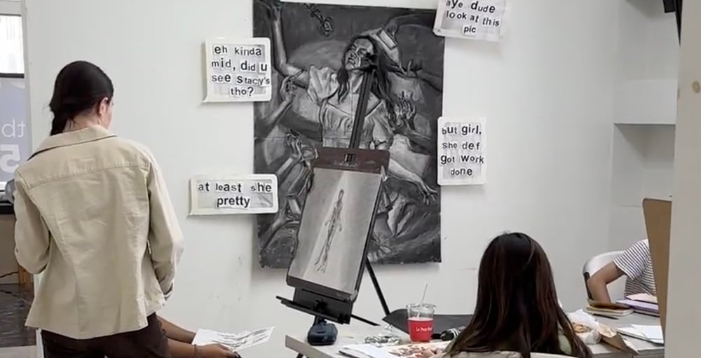 Art instructor guiding students in summer portfolio intensive class at New York Art Studio NYC